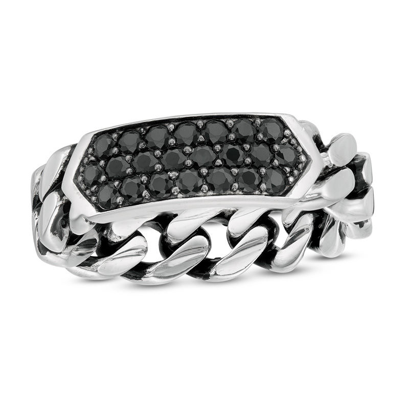 Main Image 1 of EFFY™ Collection Men's Black Spinel Geometric Chain Link Ring in Sterling Silver