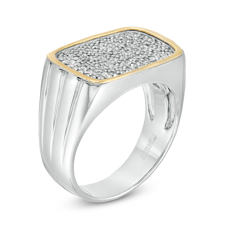 Main Image 3 of EFFY™ Collection 0.26 CT. T.W. Diamond Beaded Frame Signet Ring in Sterling Silver and 14K Gold