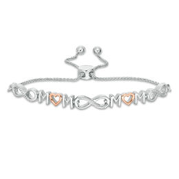 0.04 CT. T.W. Diamond Alternating &quot;MOM&quot; and Infinity Bolo Bracelet in Sterling Silver and 10K Rose Gold - 9.5&quot;