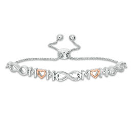 0.04 CT. T.W. Diamond Alternating "MOM" and Infinity Bolo Bracelet in Sterling Silver and 10K Rose Gold - 9.5"