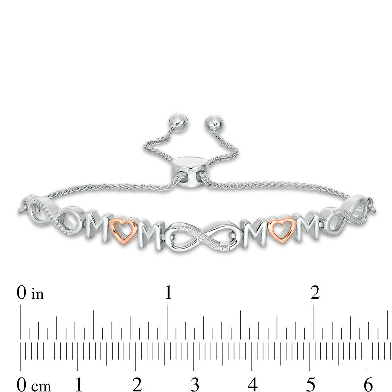 0.04 CT. T.W. Diamond Alternating "MOM" and Infinity Bolo Bracelet in Sterling Silver and 10K Rose Gold - 9.5"