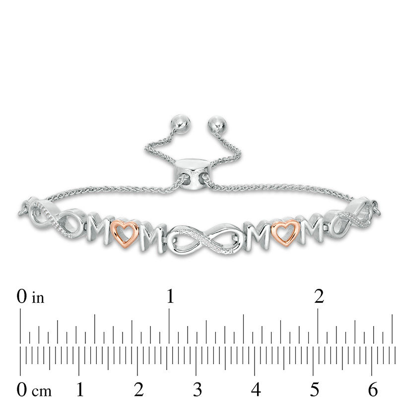 Main Image 3 of 0.04 CT. T.W. Diamond Alternating "MOM" and Infinity Bolo Bracelet in Sterling Silver and 10K Rose Gold - 9.5"