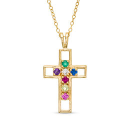 Mother's Birthstone Family Cross Pendant (3-7 Stones)