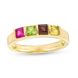 Mother's Princess-Cut Birthstone Family Ring (3-5 Stones)