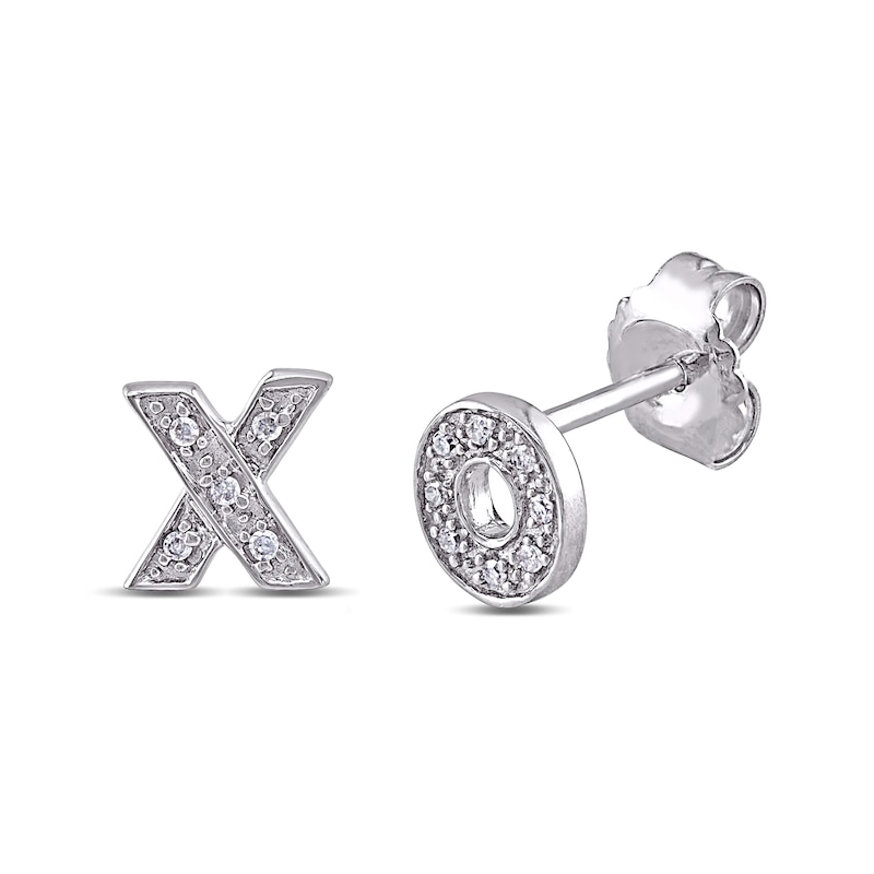 0.05 CT. T.W. Diamond XO Mismatch Stud Earrings in Sterling Silver