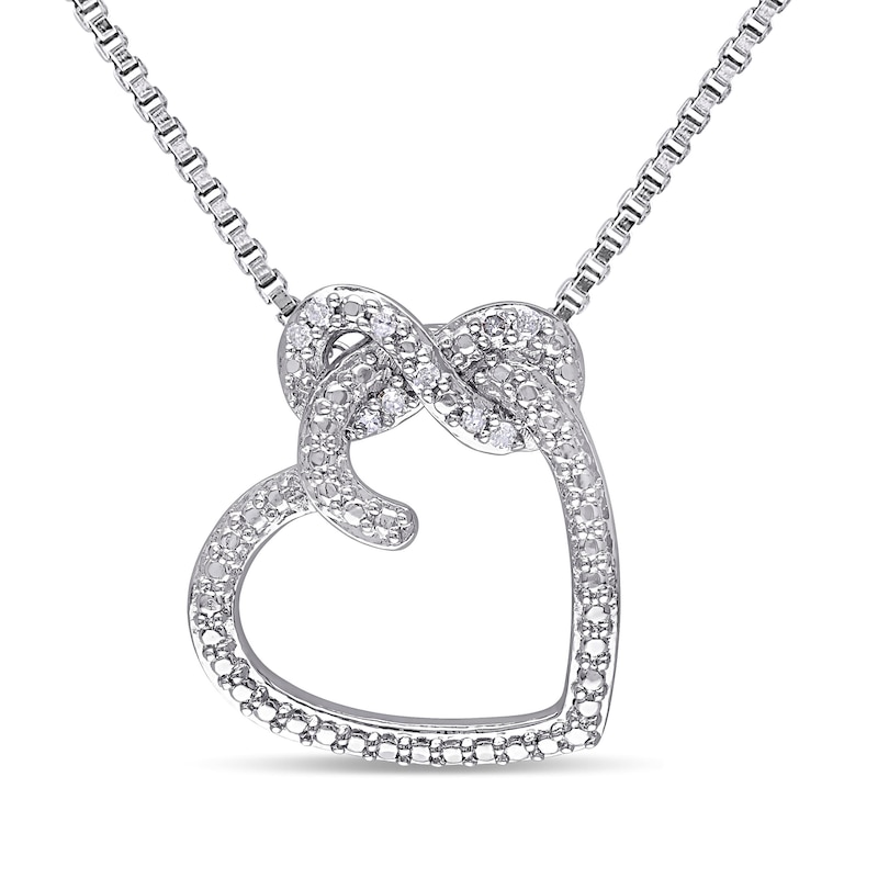 0.05 CT. T.W. Diamond Tilted Heart with Sideways Infinity Pendant in Sterling Silver