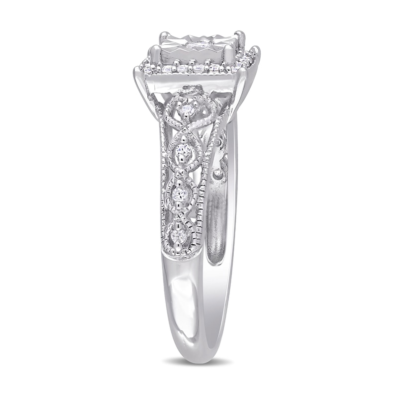 Main Image 3 of 0.19 CT. T.W. Diamond Square Frame Vintage-Style Promise Ring in Sterling Silver