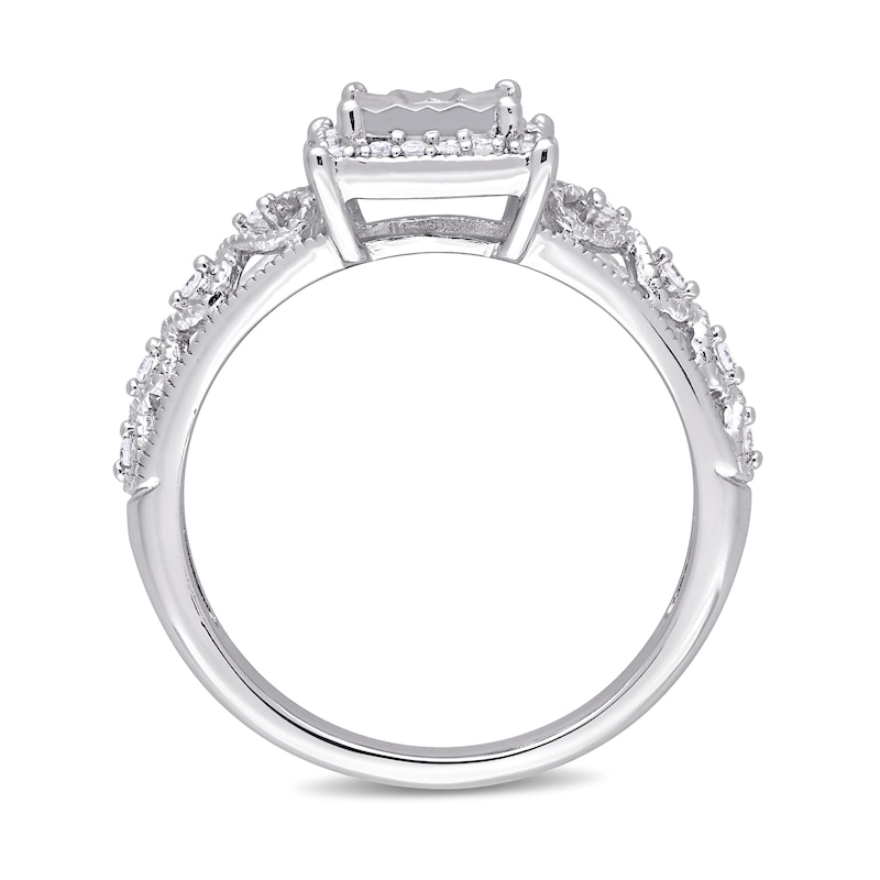Main Image 4 of 0.19 CT. T.W. Diamond Square Frame Vintage-Style Promise Ring in Sterling Silver