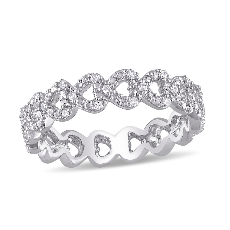 0.07 CT. T.W. Diamond Sideways Heart Link Eternity Band in Sterling Silver