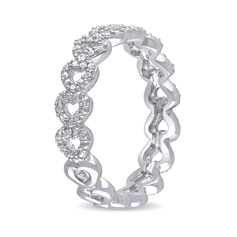 Main Image 3 of 0.07 CT. T.W. Diamond Sideways Heart Link Eternity Band in Sterling Silver