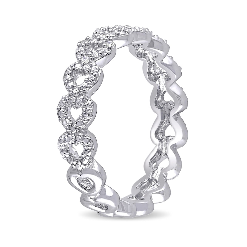 0.07 CT. T.W. Diamond Sideways Heart Link Eternity Band in Sterling Silver