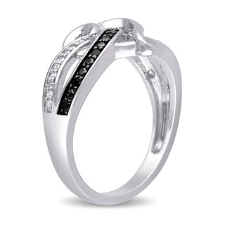 0.13 CT. T.W. Enhanced Black and White Diamond Entwined Heart Crossover Ring in Sterling Silver