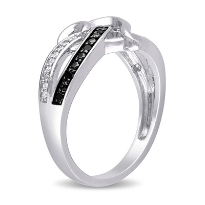 0.13 CT. T.W. Enhanced Black and White Diamond Entwined Heart Crossover Ring in Sterling Silver