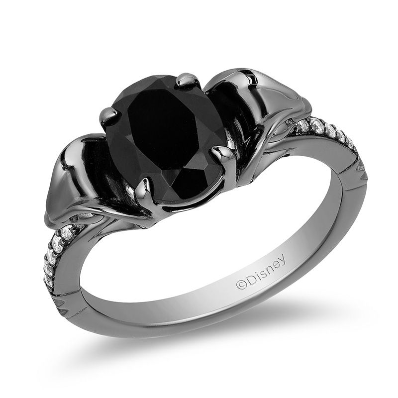 Enchanted Disney Villains Jafar Oval Onyx and 0.069 CT. T.W. Diamond Snake Ring in Sterling Silver with Black Rhodium