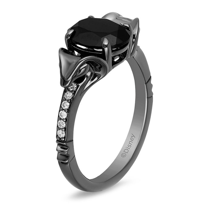 Enchanted Disney Villains Jafar Oval Onyx and 0.069 CT. T.W. Diamond Snake Ring in Sterling Silver with Black Rhodium