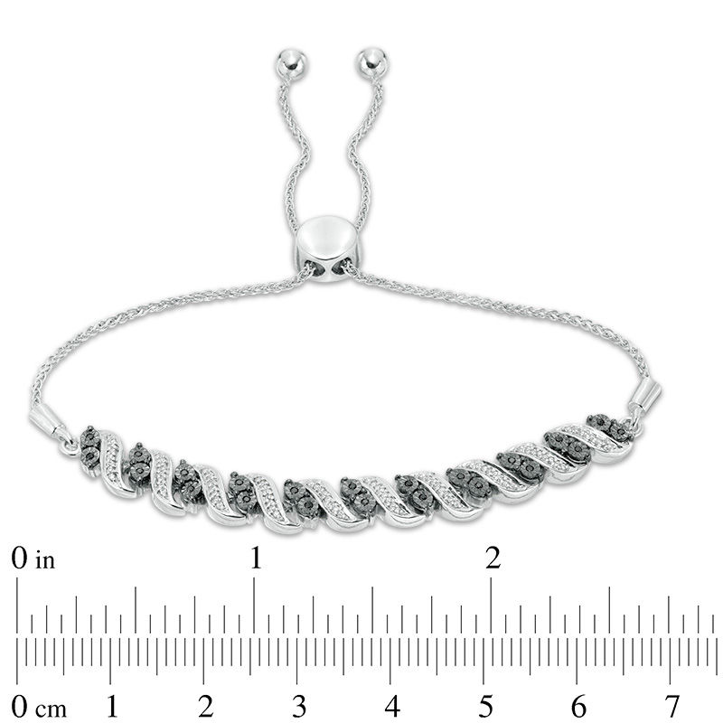 Main Image 3 of 0.23 CT. T.W. Enhanced Black and White Diamond Twist Bolo Bracelet in Sterling Silver - 9.5"