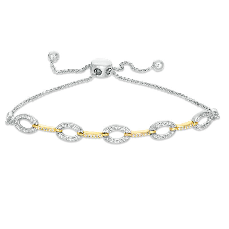 0.29 CT. T.W. Diamond Oval Link Bolo Bracelet in Sterling Silver and 10K Gold - 9.5"|Peoples Jewellers