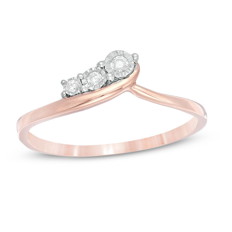 0.04 CT. T.W. Diamond Three Stone Sweep Bypass Ring in 10K Rose Gold