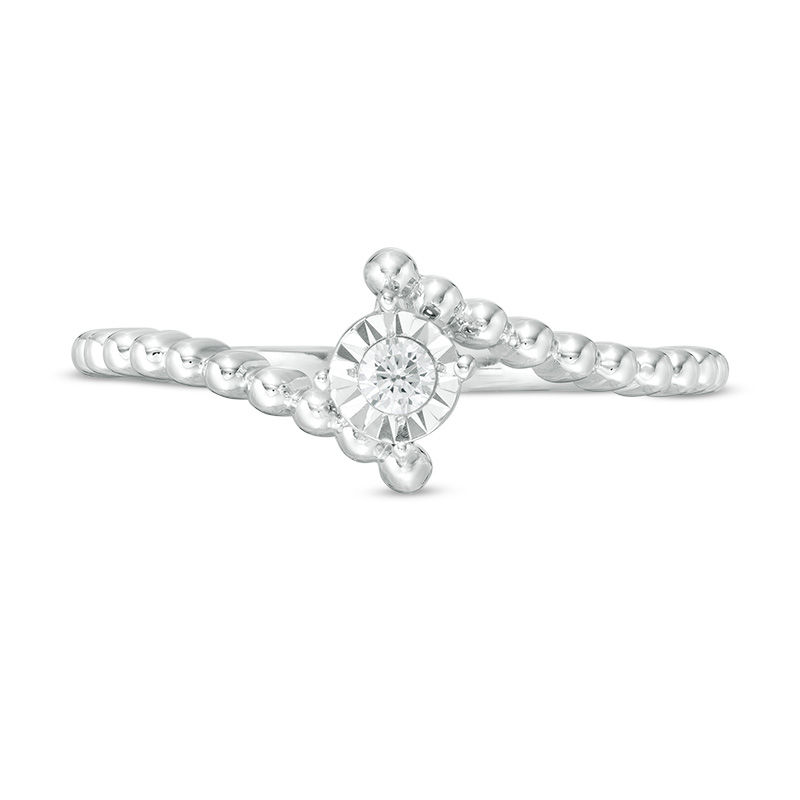 0.04 CT. Diamond Solitaire Beaded Bypass Ring in 10K White Gold