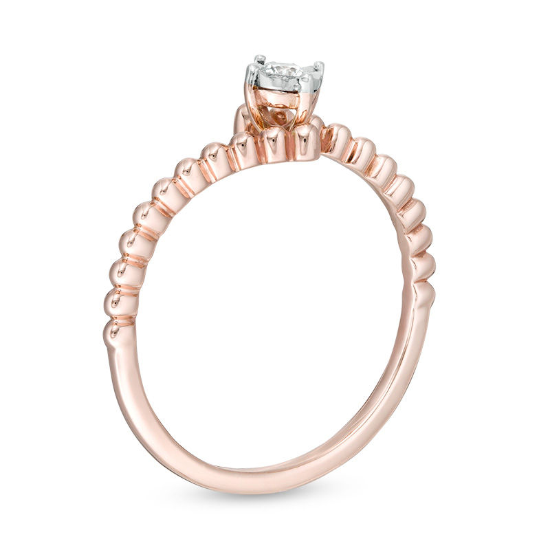0.04 CT. Diamond Solitaire Beaded Bypass Ring in 10K Rose Gold
