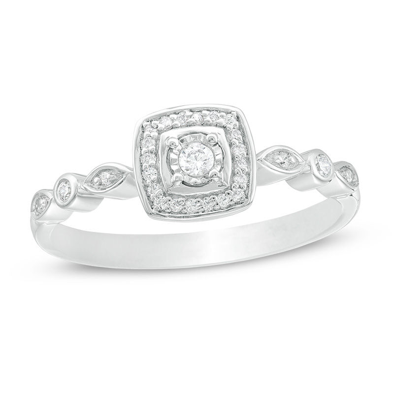 0.115 CT. T.W. Diamond Cushion Frame Ring in 10K White Gold|Peoples Jewellers