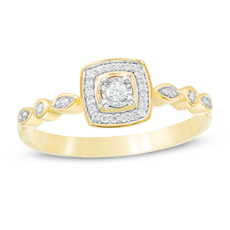 Main Image 1 of 0.115 CT. T.W. Diamond Cushion Frame Ring in 10K Gold