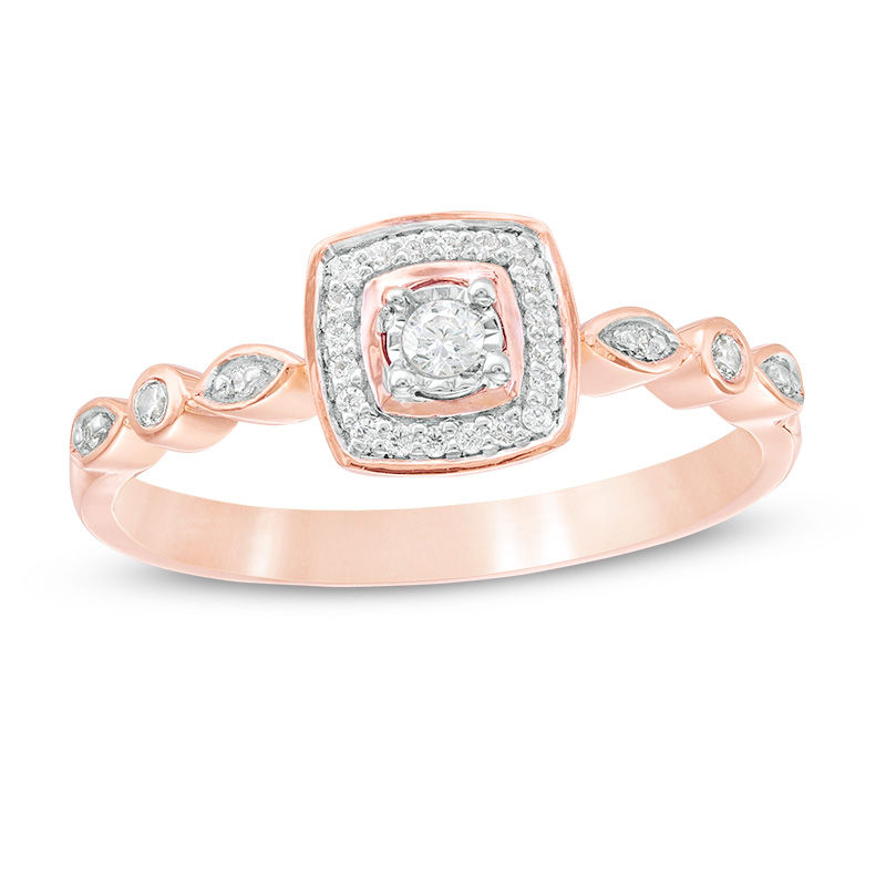 Main Image 1 of 0.115 CT. T.W. Diamond Cushion Frame Ring in 10K Rose Gold