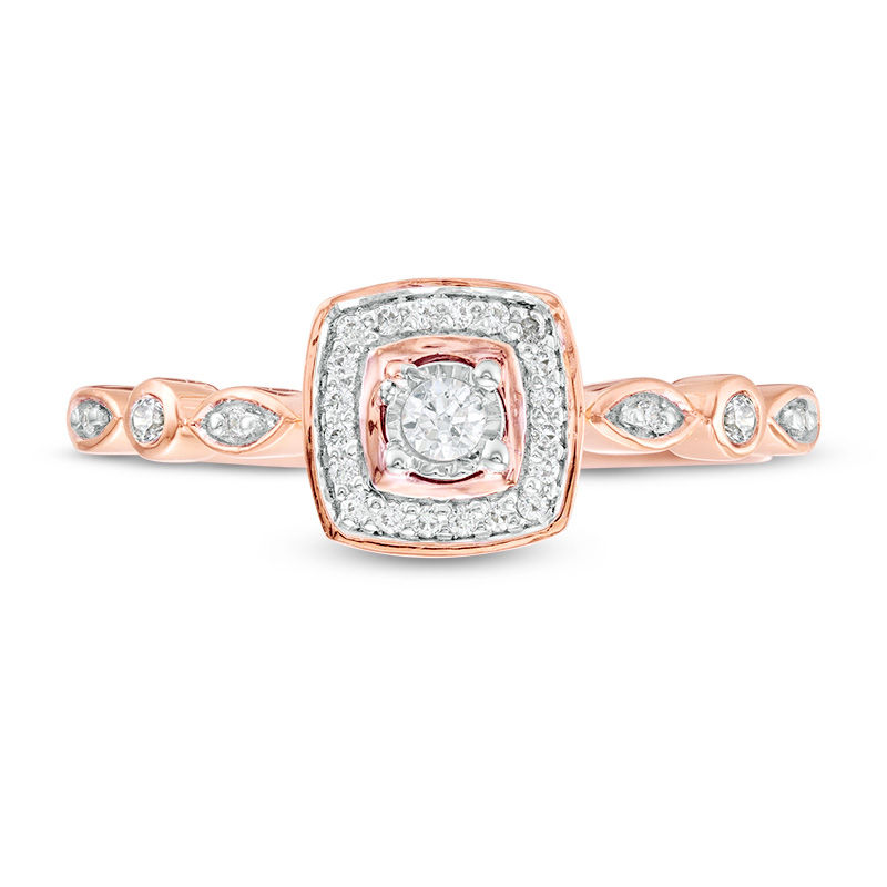 Main Image 4 of 0.115 CT. T.W. Diamond Cushion Frame Ring in 10K Rose Gold