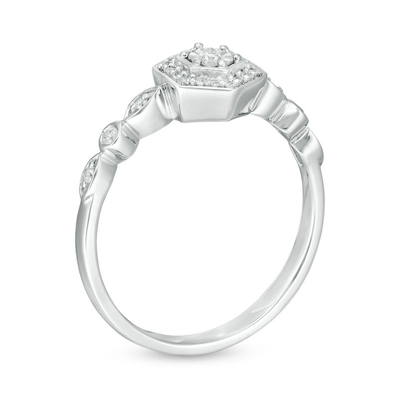0.085 CT. T.W. Diamond Hexagon Frame Ring in 10K White Gold