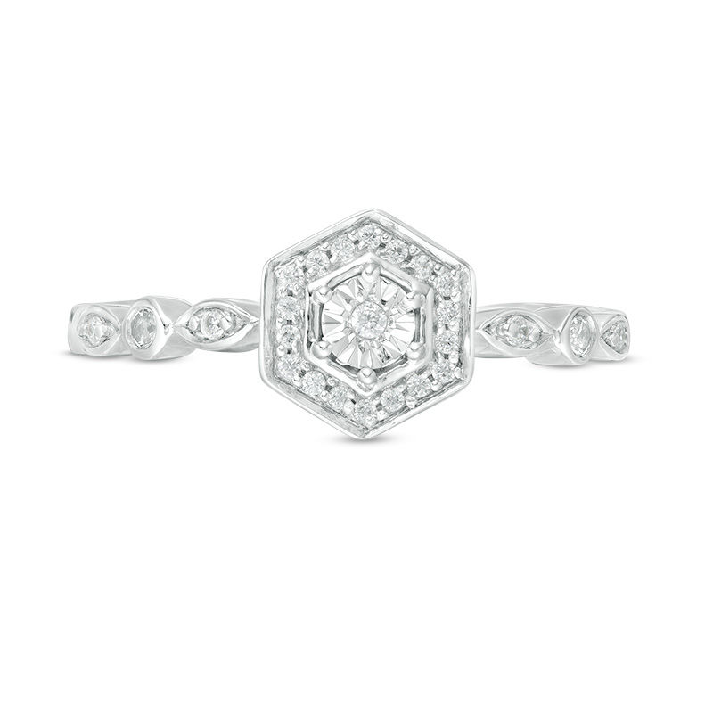 0.085 CT. T.W. Diamond Hexagon Frame Ring in 10K White Gold