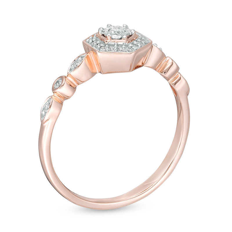 Main Image 3 of 0.085 CT. T.W. Diamond Hexagon Frame Ring in 10K Rose Gold