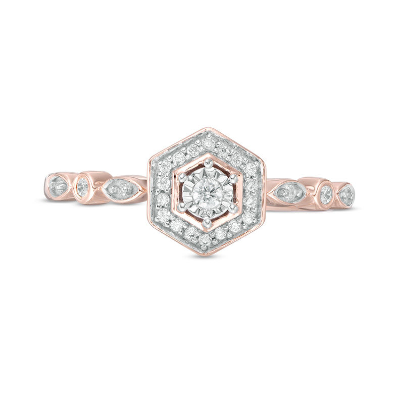 Main Image 4 of 0.085 CT. T.W. Diamond Hexagon Frame Ring in 10K Rose Gold