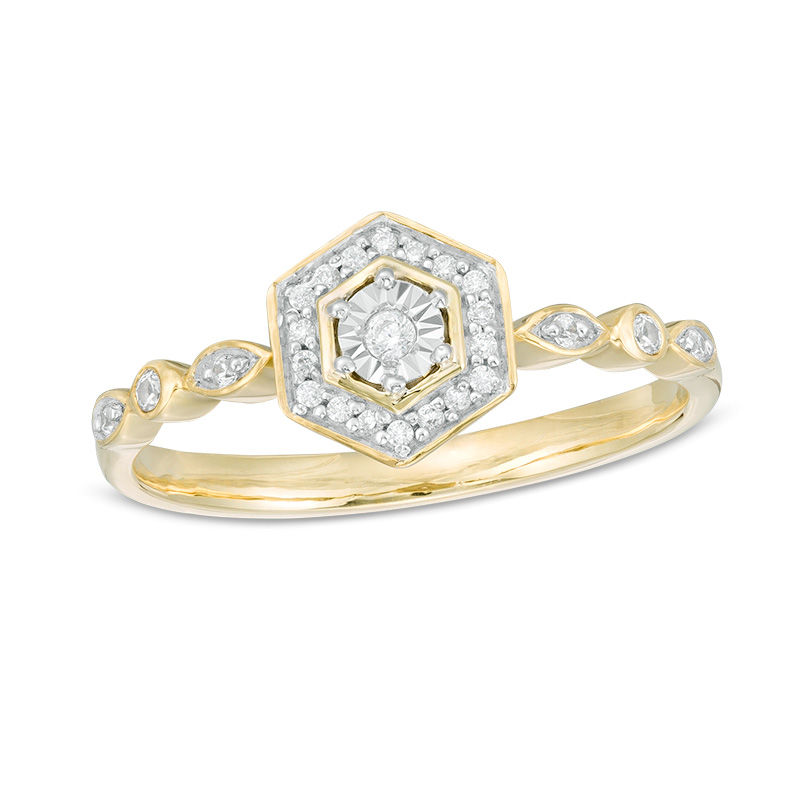0.085 CT. T.W. Diamond Hexagon Frame Ring in 10K Gold