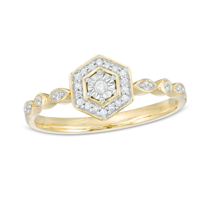 0.085 CT. T.W. Diamond Hexagon Frame Ring in 10K Gold