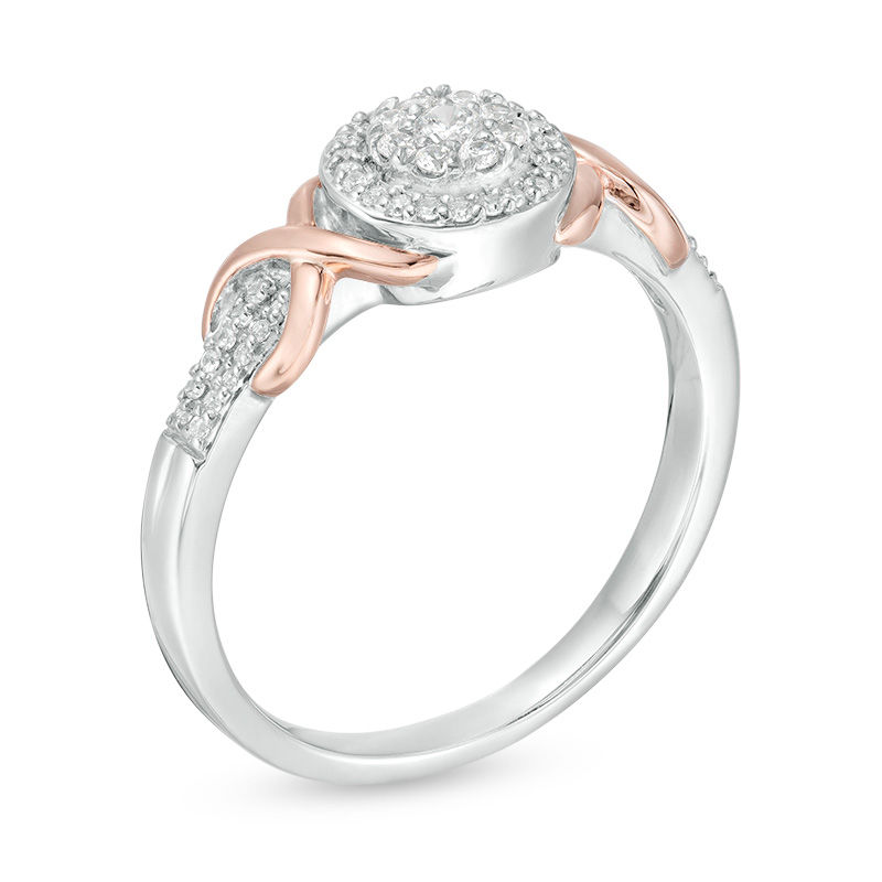 0.18 CT. T.W. Composite Diamond Frame Ribbon Wrap Ring in Sterling Silver and 10K Rose Gold