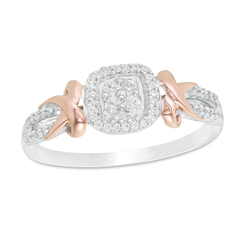 0.18 CT. T.W. Quad Diamond Cushion Frame Ring in Sterling Silver and 10K Rose Gold|Peoples Jewellers