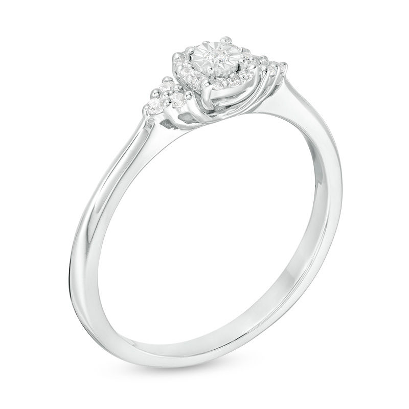0.085 CT. T.W. Diamond Frame Tri-Sides Ring in Sterling Silver