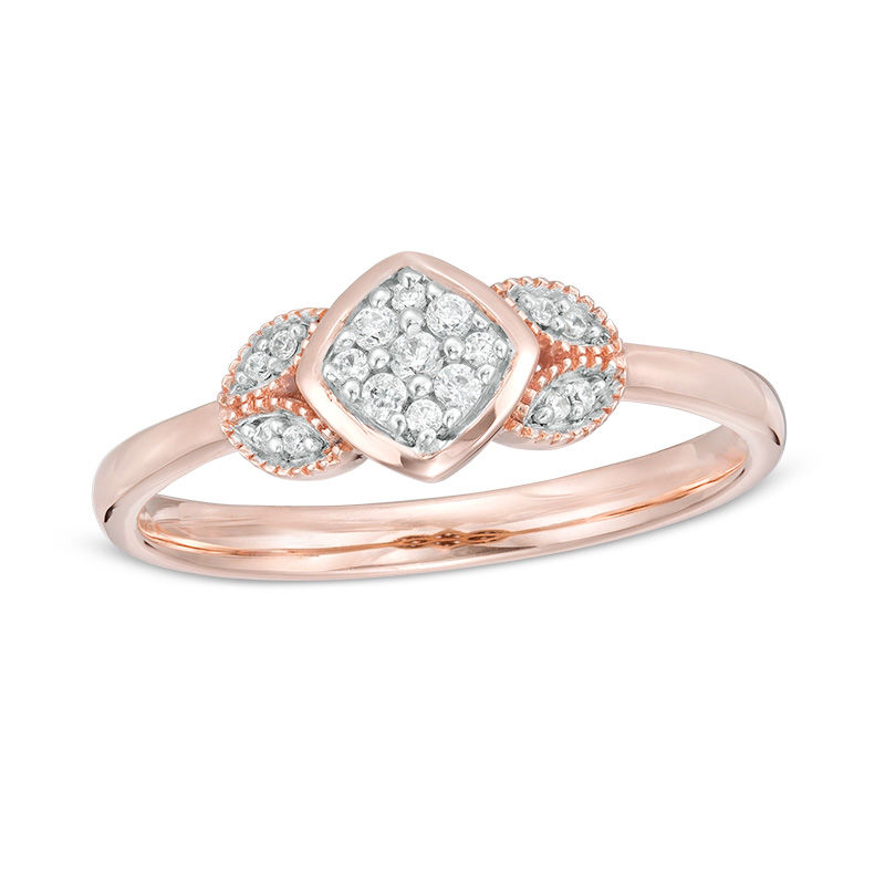 0.085 CT. T.W. Composite Diamond Petal-Sides Vintage-Style Ring in 10K Rose Gold