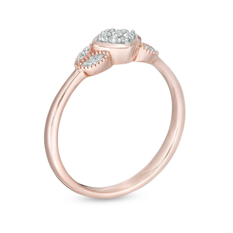 0.085 CT. T.W. Composite Diamond Petal-Sides Vintage-Style Ring in 10K Rose Gold