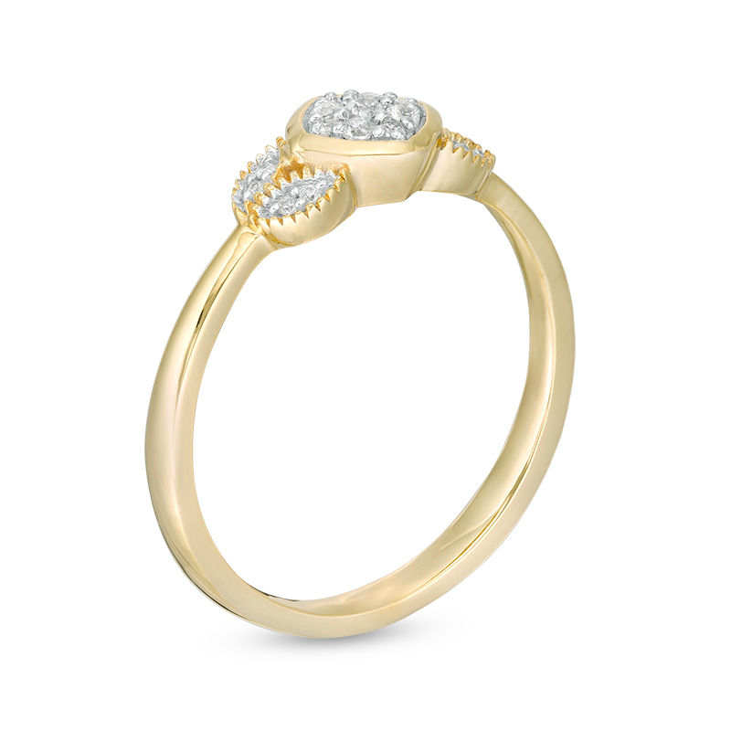 0.085 CT. T.W. Composite Diamond Petal-Sides Vintage-Style Ring in 10K Gold
