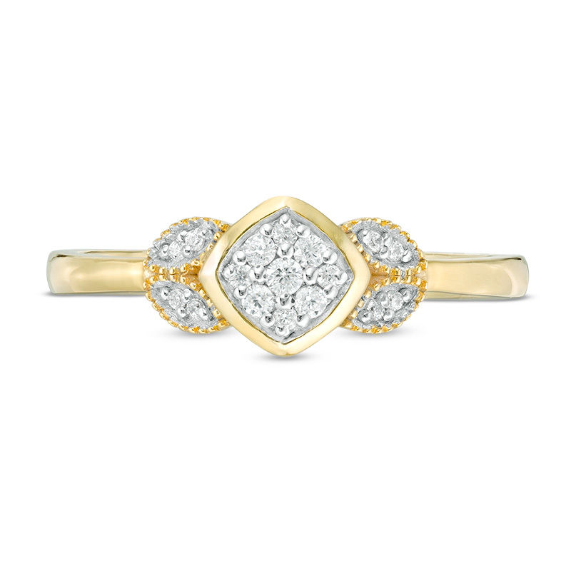 0.085 CT. T.W. Composite Diamond Petal-Sides Vintage-Style Ring in 10K Gold