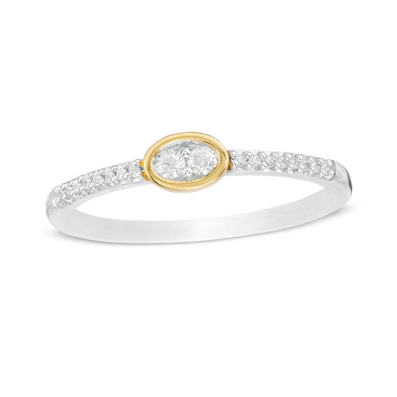 0.115 CT. T.W. Diamond Sideways Oval Ring in Sterling Silver and 10K Gold|Peoples Jewellers