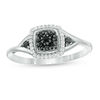 Thumbnail Image 0 of 0.145 CT. T.W. Enhanced Black Composite and White Diamond Cushion Frame Ring in 10K White Gold