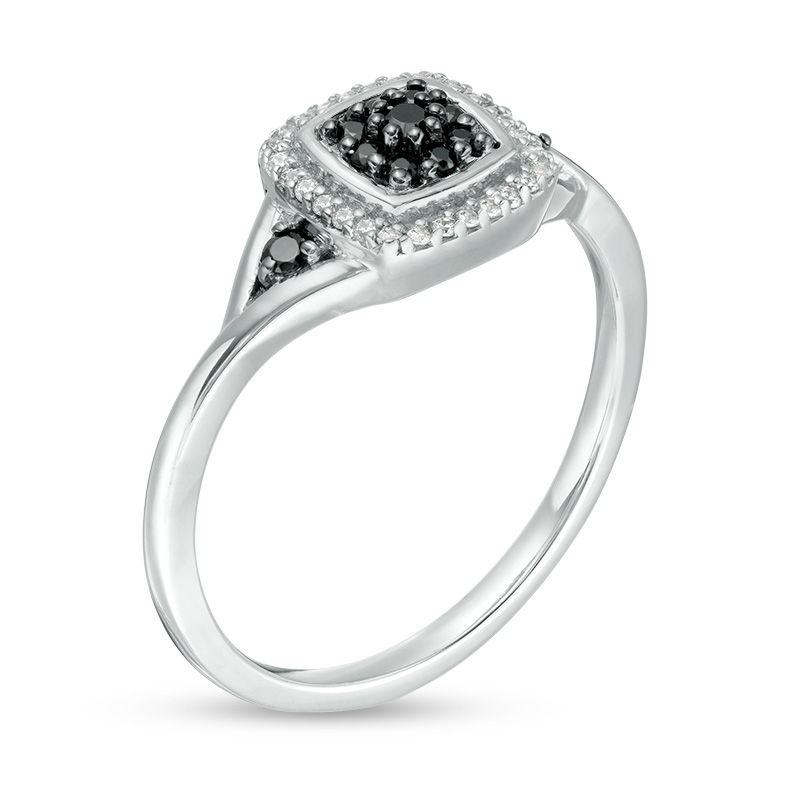 0.145 CT. T.W. Enhanced Black Composite and White Diamond Cushion Frame Ring in 10K White Gold