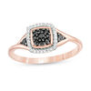 Thumbnail Image 1 of 0.145 CT. T.W. Enhanced Black Composite and White Diamond Cushion Frame Ring in 10K Rose Gold