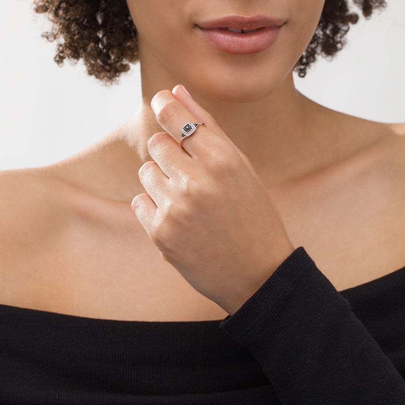 Main Image 2 of 0.145 CT. T.W. Enhanced Black Composite and White Diamond Cushion Frame Ring in 10K Rose Gold