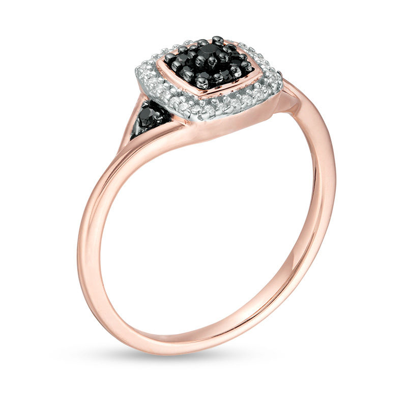 Main Image 3 of 0.145 CT. T.W. Enhanced Black Composite and White Diamond Cushion Frame Ring in 10K Rose Gold