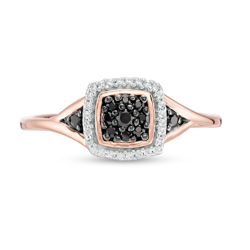 Main Image 4 of 0.145 CT. T.W. Enhanced Black Composite and White Diamond Cushion Frame Ring in 10K Rose Gold