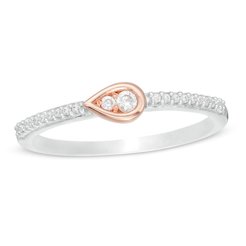 0.085 CT. T.W. Diamond Sideways Teardrop Ring in Sterling Silver and 10K Rose Gold|Peoples Jewellers