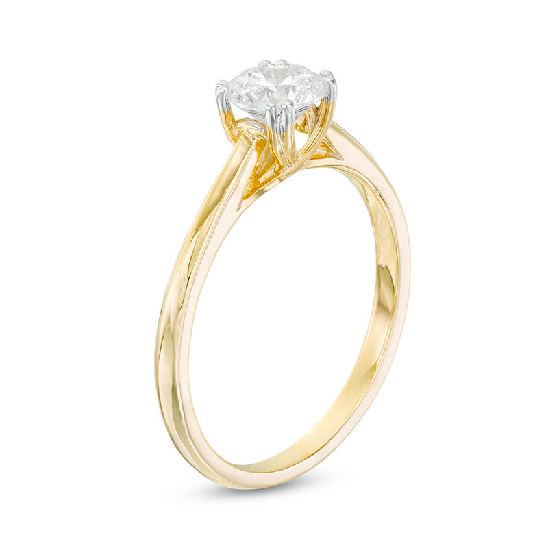 Main Image 3 of 0.58 CT. Diamond Double Prong Solitaire Engagement Ring in 14K Gold (I/I2)